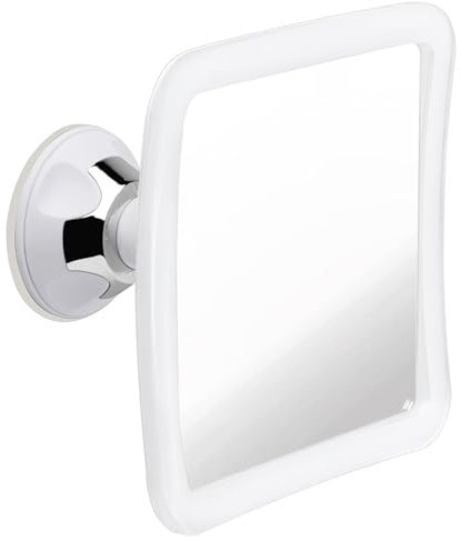 Miroir de Douche Anti-Buée avec Ventouse pour Le Rasage - Miroir de Salle de Bain Incassable pour Les Hommes et Les Femmes - Fogless Shower Mirror - 16cm x 16cm (Blanc)