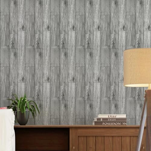 JOLIHOME Holzkorn-Effekt Tapete Abziehen und Aufkleben Kontaktpapier Selbstklebend Paneele Wandaufkleber Vinyl-Verpackung Rolle für Tür Küchenschrank 44.5x500cm Eiche, Schwarz und Grau