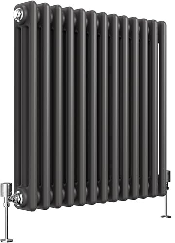 Heilmetz Triple Column Radiator 600 x 605mm, Anthracite Cast Iron Style Horizontal Radiator 3 Column Radiator Traditional Central Heating Radiator