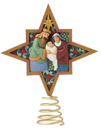 Enesco Krippen-Weihnachtsbaumspitze, Heilige Familie aus Harz „Heartwood Creek Jim Shore“ 18x5xH23 cm