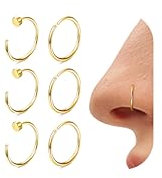 Diamday 6stk Nasenpiercing Ring 316L Chirurgenstahl Fake Nasenring Septum Ring Helix Piercings Gold Fake Nase Piercing Nasenring Tragus Daith Piercing Ohr Hoop Lippenring Knorpelohrring 18/20/22G