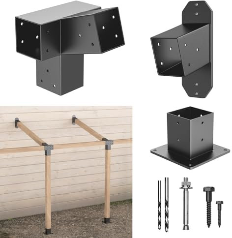 Antsky 15° Wand-Pergola-Kits – Edelstahl, 15-Grad-Wandhalterungen, Pergola für 4 x 4 Pfosten (tatsächliche 8,9 x 8,9 cm), Dachhalterungs-Set, abgewinkelte Pergola-Konstruktion, Pergola-Halterungs-Set