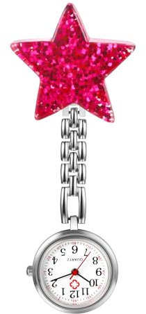 Silverora Taschenuhr Krankenschwester Uhren Schwesternuhren: Gut Lesbare Schwester Uhren mit Clip Fob Uhr Ansteckuhr Pulsuhren Hilfsuhr Arbeitsuhr für Ärzte Pflege Rot