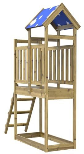 vidaXL Spielturm aus Holz mit Leiter - Braun imprägniertes Kiefernholz, Polyester-Dach, Spielplatz im Freien, 110,5 x 52,5 x 215 cm