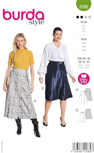 burda style Schnittmuster #5766 Damen Wickel-Rock Gr. 36-46 Nählevel 2 (leicht) mit Schritt-für-Schritt Anleitung
