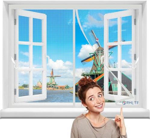 Fliegengitter Fenster 170x95cm net Magnet Insektenschutz Balkontür Fliegengitter Anti-Moskito-Mesh-Vorhang mit leistungsstarken Ideal für Balkontür Kellertür und Terrassentü Weiß