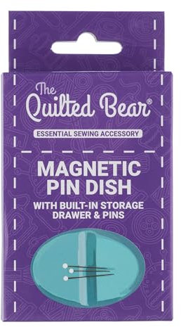 The Quilted Bear Magnetische Nadelschale - Magnetisches Nadelkissen mit 25 Perlenkopf-Nähnadeln und praktischer Kunststoff-Nadelschublade für Nähnadeln und Nähzubehör (Türkis)