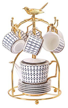sjdoPulse Teapot Ceramic Tea Set Pot Kettle Infuser Coffee Cups Mugs Gold Handle,Teapot