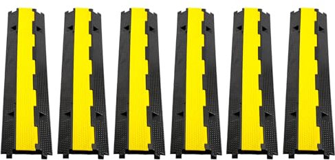 Izrielar Lot de 6 tapis de protection de câbles à 2 canaux pour câbles - Pont de câbles extérieurs en caoutchouc thermoplastique standard avec design modulaire - 100 x 15 x 2,5 cm