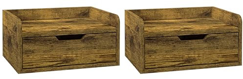 HOMCOM Floating Nightstand Set of 2 Wall Mounted Bedside Table with Storage Drawer for Bedroom, Rustic Brown