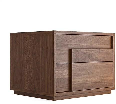 Nachttisch Nachtschrank Vollholz-Nachttisch, quadratischer Block, braun/schwarz, Nachttisch mit zwei Schubladen, versteckter Griff, Schlafzimmer-Boden-Nachttischmöbel Nachtschränkchen(Bruin)