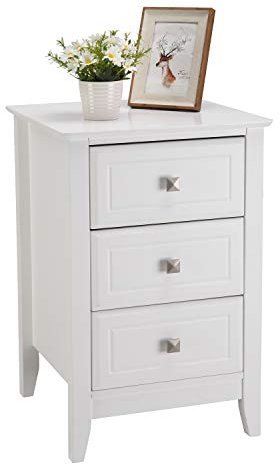 LEADZM Nachttisch Nachtschrank Kommode Dichtebrett mit 3 Schublade für Schlafzimmer Wohnzimmer 40x40x60cm Weiß (1, Weiß)