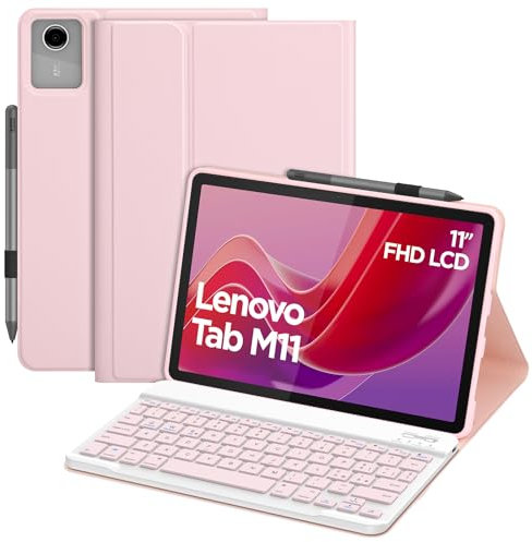 Bettdow Tastiera Custodia per Lenovo Tab M11 2024 TB330, Layout Italiano Tastiera Staccabile e Cover Custodia Protettiva per Lenovo Tablet M11 11 2024 TB330XU/TB330FU, Rosa