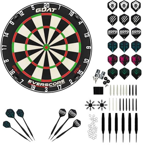 GOAT - Everscore NXT LVL, Madagascar Sisal Dartboard, Zweifellos, Selbstheilend & Minimiert Abpraller, Incl. Accessory Kit Steeltip 90 Stücks