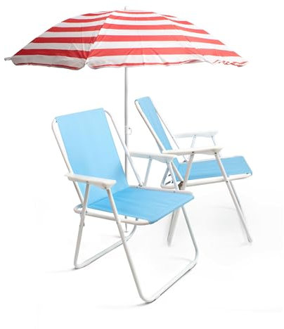 THE SECRET HOME - Pack de Sombrilla y Dos Sillas de Playa Plegables - Ideal para Playa y Piscina - Sombrilla y Sillas de Aluminio y Revestimiento de Tela - Pack 4