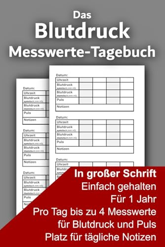 Das Blutdruck Messwerte-Tagebuch in großer Schrift