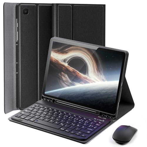 für Samsung Galaxy Tab S6 Lite Generation Hülle (2024/2022/2020) 10,4 Zoll mit Deutsche Zeichen Tastatur (QWERTZ) Bluetooth, kabelloser aufgeladener Tastatur Maus, Magnetisch Keyboard case Schwarz