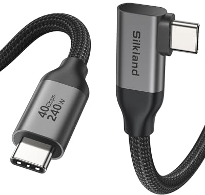 Silkland 240W USB4 Cable for Thunderbolt 4 Cable Right Angle 2M | 90 Degree 40Gbps Data Sync 8K@60Hz Display, Compatible with MacBook Pro, iPhone 16 Pro, iPad Pro