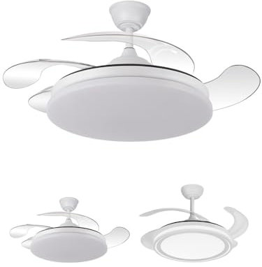 Jardin202 - Ventilador de Techo LED con 4 Aspas 3500-4000-6500K Temporizador, 6 Velocidades, Aspas retráctiles | Tridente (Blanco)