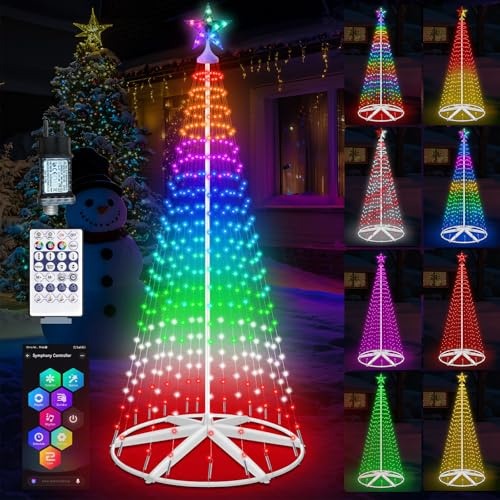 388 LED Weihnachtsbaum, 2.43M RGB Tannenbaum Lichterbaum Weihnachtsdeko mit Timer, Helligkeit, Musikmodus, Fernsteuerung/APP, DIY Smart Lichterkette Weihnachtsbaum für Garten Balkon Weihnachtsdeko