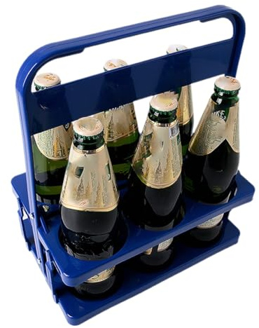 Koolenry 6 Hole Foldable Beer Bottle Holder, Handle Portable Use Wine Storage Rack, Bar Drink Holder Container Blue
