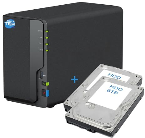 SIMPLETEK - Dispositivo di archiviazione di rete NAS a 2 bay con doppio HDD 6TB+6TB, Ethernet LAN Gigabit, Copia USB, 2GB DDR4