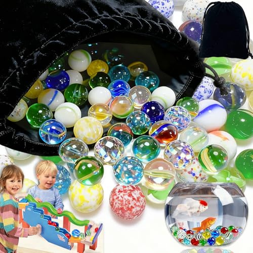 Benaton 100 Stück 16mm Kleine Glas Murmeln, Glasmurmeln Bunt für Murmelspiel Kinder, Bunte Murmeln mit Einzigartigen Mustern, Glasmurmeln für Kinderspiele Deko & DIY (mit Aufbewahrungstasche)