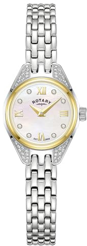 Rotary Ladies Cocktail Mother of Pearl Stone Set Dial Gold Plated Bezel Stainless Steel Bracelet Watch