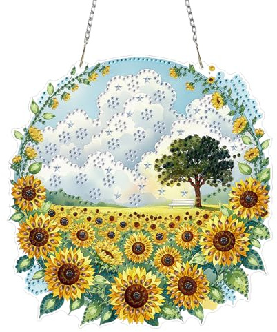 NEWENMO 5D Sonnenblume Diamond Painting Anhänger Fensterbilder Diamond Art | Landschaft Diamond Painting Anhänger Set,DIY Crystal Art Kit mit Kette,Hängendes Diamant Ornament für Fenster & Garten