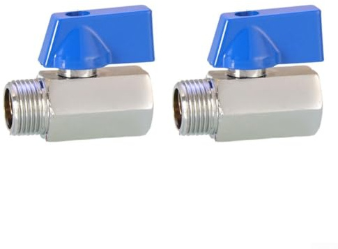 Kugelhahn, 2 Stück, Messing, Mini-Kugelhähne mit blauem Griff, reibungsloser Betrieb für Öl, Wasser, Gasfluss, Absperrung, geeignet für Sanitärarbeiten in Wohnmobilen, Küchen und Gärten (3/8 AG) x 3/8