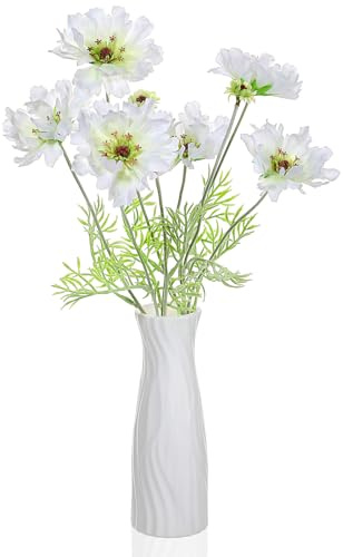 Hariendny 60 cm Lange Kosmeen mit langem Stiel, 2 künstliche Kunstblumen, Seidenblumenarrangements, Brautsträuße, Dekorationen für Zuhause, Küche, Garten, Partys, Vase, Esstisch, Weiß