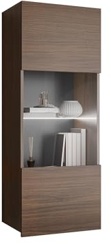 Mirjan24 Hängevitrine Calabrini BR05 (Nuss Warmia, weißer LED) | Moderne grifflose Wandvitrine mit gehärtetem Glas und Ablagefächern für das Wohnzimmer