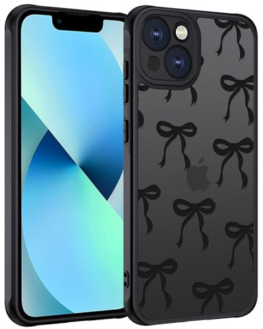 TUUTPU Handyhülle für iPhone 13 Mini Hülle, Aesthetic Motiv Schleifen Muster Design Matt Transluzente Schlanke Hart Case Kratzfeste PC Rückseite + TPU Bumper Stoßfest Schutzhülle, Schwarz