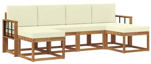 vidaXL Outdoor-Sofagarnitur mit Kissen 6 pcs Natur und Creme, Moderne Outdoor-Sofa Set, langlebige Gartenmöbel, stylische Pool Lounge, vielseitige Sitzmöbel