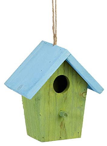 Relaxdays Deko Vogelhaus bunt, aus Holz, Kleines Vogelhäuschen, Frühlingsdeko zum Aufhängen, HBT: ca. 16 x 15 x 8 cm, grün