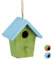 Relaxdays Casita para pájaros, Comedero Colgante de Aves, Adorno de jardín, Madera, 1 Ud, 16x15x8 cm, Verde