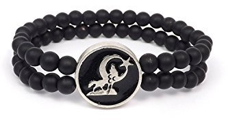 Gök-Türk Stretcharmband für Herren Unisex 'Heulender Wolf'- graue Perlen