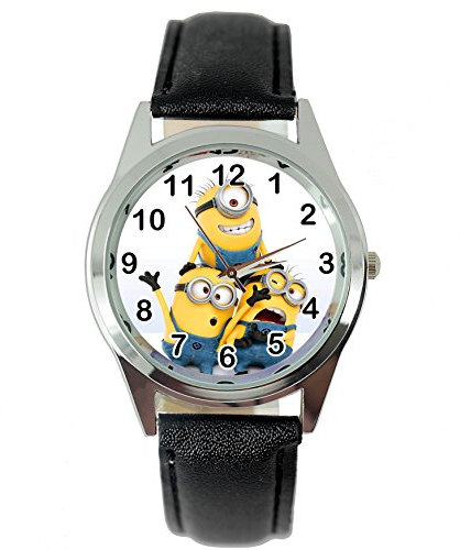 TAPORT® MINIONS Quartz Armbanduhr SCHWARZ Lederband +GRATIS ERSATZBATTERIE+GRATIS GESCHENKSBEUTEL