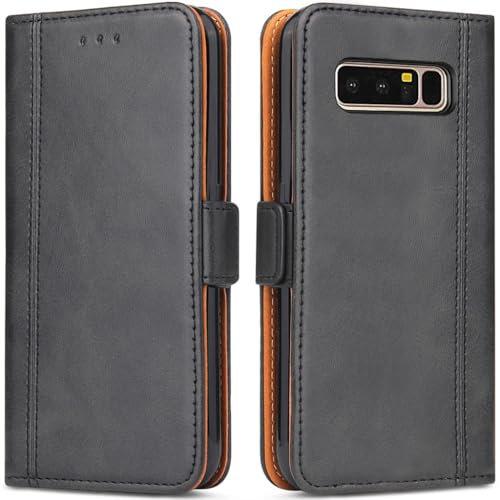 Bozon Galaxy Note 8 Hülle, Leder Tasche Handyhülle für Samsung Galaxy Note 8 Flip Wallet Schutzhülle mit Ständer und Kartenfächer/Magnetverschluss (Schwarz-Grau)