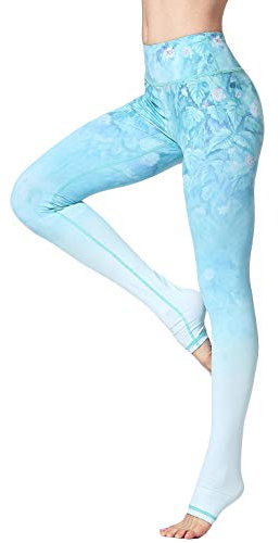 FLYILY Schöne Printed Sport Leggings Damen Sporthose Fitnesshose Yoga Leggings Sporthosen für Damen(LightBlue,L)