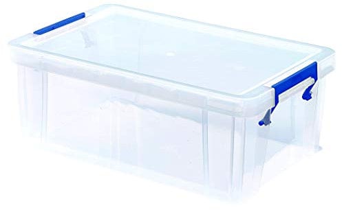 BANKERS BOX 10L Plastic Storage Boxes with Lids. ProStore Super Strong Plastic Storage Boxes (14 x 34 x 21.5cm), Made in the UK, Clear
