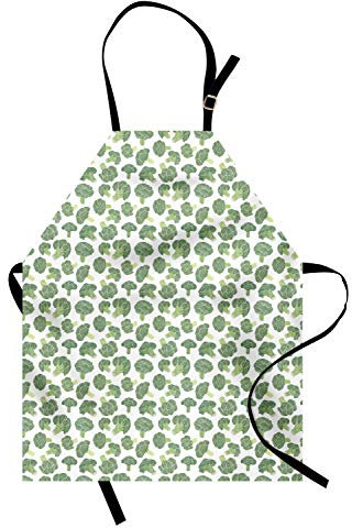 ABAKUHAUS Gemüse Kochschürze, Schraffierte Brokkoli Muster, Unisex-Küchenlätzchen mit verstellbarem Hals für Kochen Gartenarbeit, 67 cm x 80cm, Farn-Grün Hellgrün