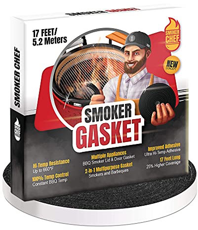Smoker Chef Smoker-Dichtung, 1,5 cm breit, 0,5 cm dick, Hochtemperaturdichtung, Grilldichtung, 4,2 m lang, selbstklebend, schwarz, Nomex-Klebebanddichtungen für Smoker und Grilldeckel, Ersatz für