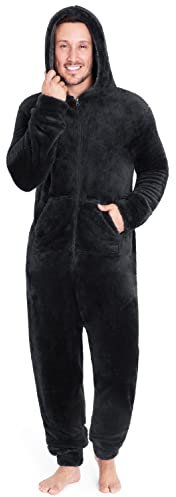 CityComfort Onesies for Men and Teens, Loungewear Fleece Pyjamas Men All in One Jumpsuit Nightwear (Black, M)