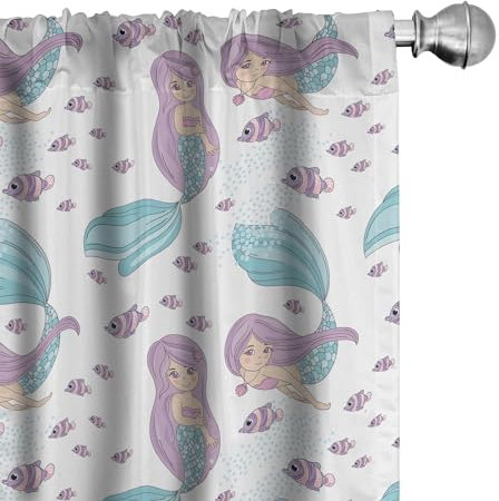 ABAKUHAUS Meerjungfrau Vorhänge, Gardinen, Unterwasserphantasie Schwimmen, Fensterbehandlungen für Wohnzimmer Schlafzimmer Dekor, 2 Stück 75 cm b x 245 cm h, Lila Hellblau und Weiß