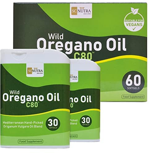 Huile d'origan sauvage C80 gélules végétaliens-seulement 2 ingrédients : Huile d'origan bio et huile d'olive extra vierge bio - niveau de Carvacrol 80% - SC Nutra (Sweet Cures)