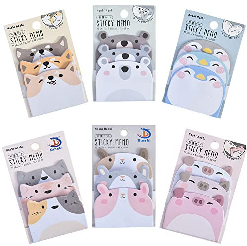 6 Blöcke 270 Blatt Lustige Selbstklebende Notizzettel, Süße Sticky Notes, Süß Haftnotizen Set, Notizzettel Selbstklebende, Haftnotizen Tiere, 6 Spezifikationen, Memo für Zuhause, Schule und Büro