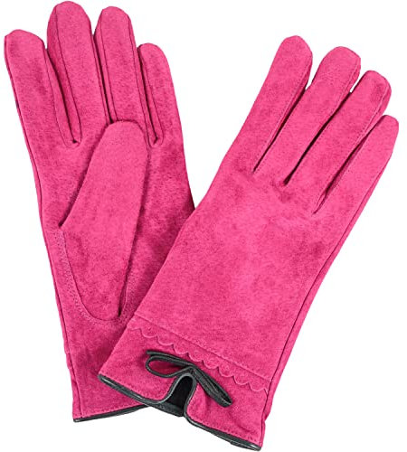 SNUGRUGS Damen-Handschuhe aus Wildleder mit Fleecefutter und Schleife, rose, Medium