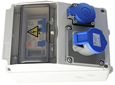 F-ELEKTRO Baustromverteiler/Wandverteiler 1 x 230V Schuko + 1 x CEE 16A 230V Camping inkl. FI + LS + Stromzähler verdrahtet Camping Caravan Boot