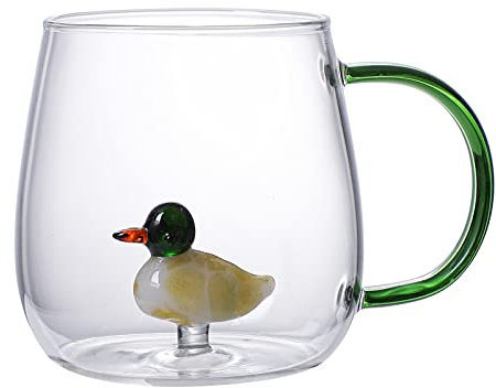 ZHANGWING Coffe Mug 380ml Glass 3D Cute Animal Shape Juice Cold Drink Mug Coffee Cup with Handle (Color : Duck)